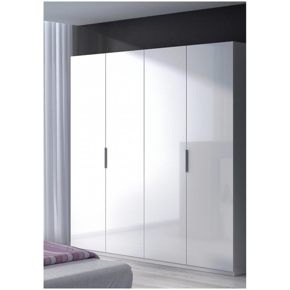 Guardaroba Knoxville, Armadio Per Camera Da Letto A 4 Ante Battenti, Mobile Con 2 Ripiani E Barra Appendiabiti, 180x52h200 Cm, Bianco - Foto 1