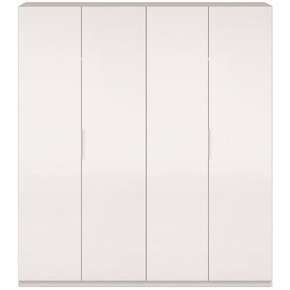 Guardaroba Knoxville, Armadio Per Camera Da Letto A 4 Ante Battenti, Mobile Con 2 Ripiani E Barra Appendiabiti, 180x52h200 Cm, Bianco - Foto 4