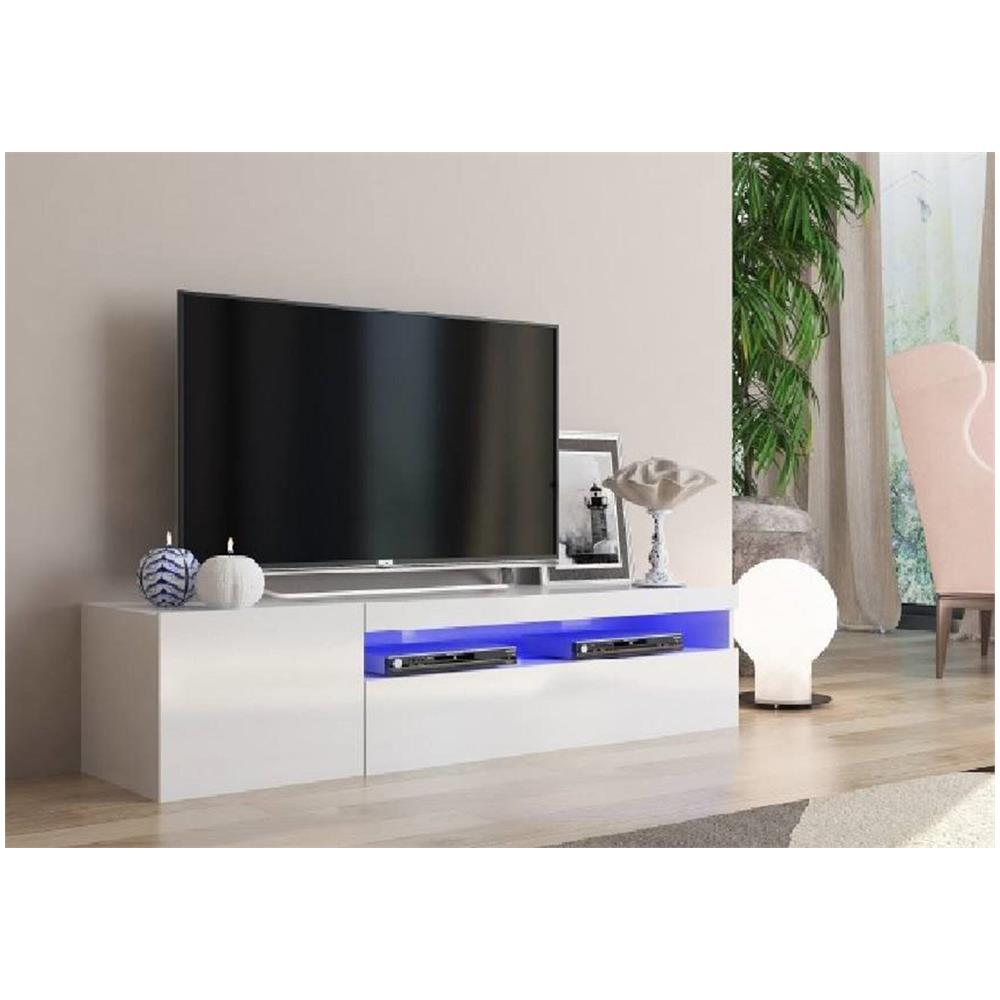 Mobile Porta Tv Roberto, Credenza Bassa Da Soggiorno A 2 Ante, Base Porta Tv, 100% Made In Italy, Cm 150x40h37, Bianco Lucido - Foto 1