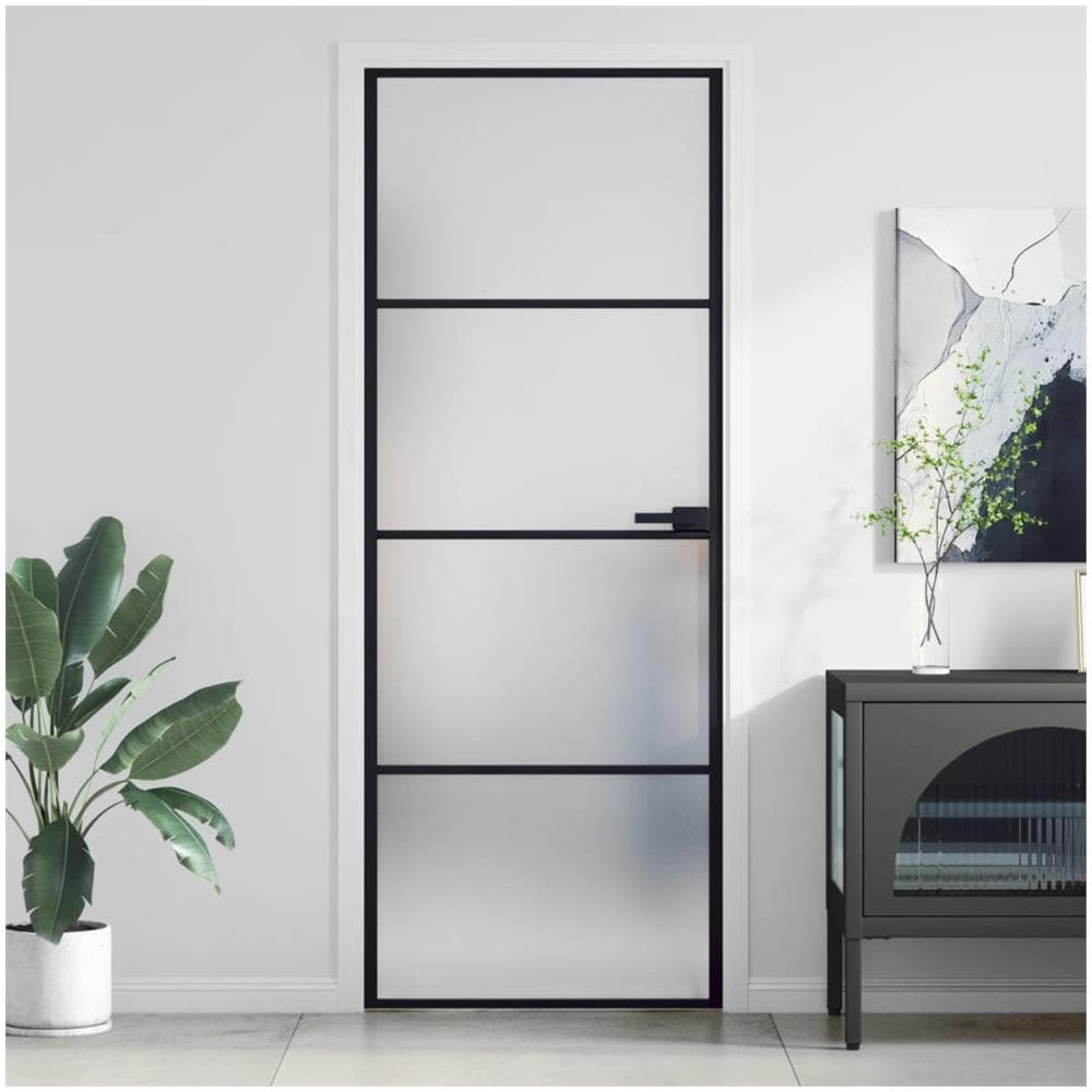 Porta Per Interni Nera 76x201,5cm Vetro Temperato E Alluminio - Foto 1