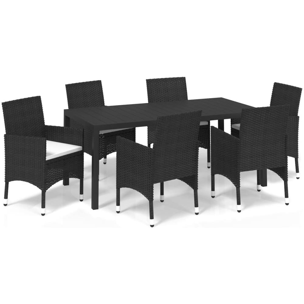 Set Da Pranzo Per Giardino 7 Pz Con Cuscini Polyrattan Nero - Foto 1