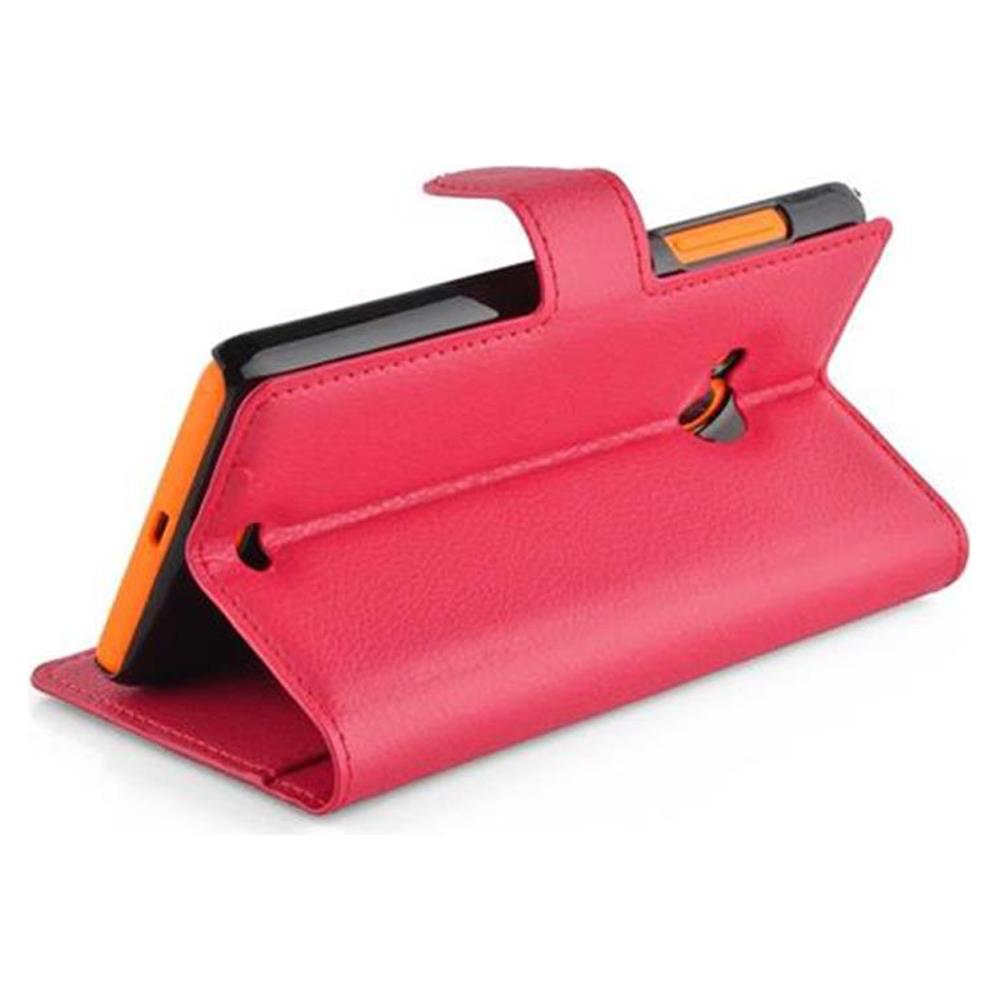 Custodia Compatibile Con Nokia Lumia 535 In Rosso Carminio - Coperchio Protettiva Con Chiusura Magnetica, Funzione Stand E Tasca Per Le Carte - Foto 2
