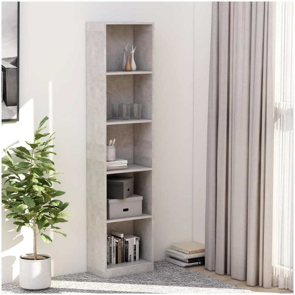 Libreria 5 Ripiani Grigio Cemento 40x24x175cm Legno Multistrato - Foto 1