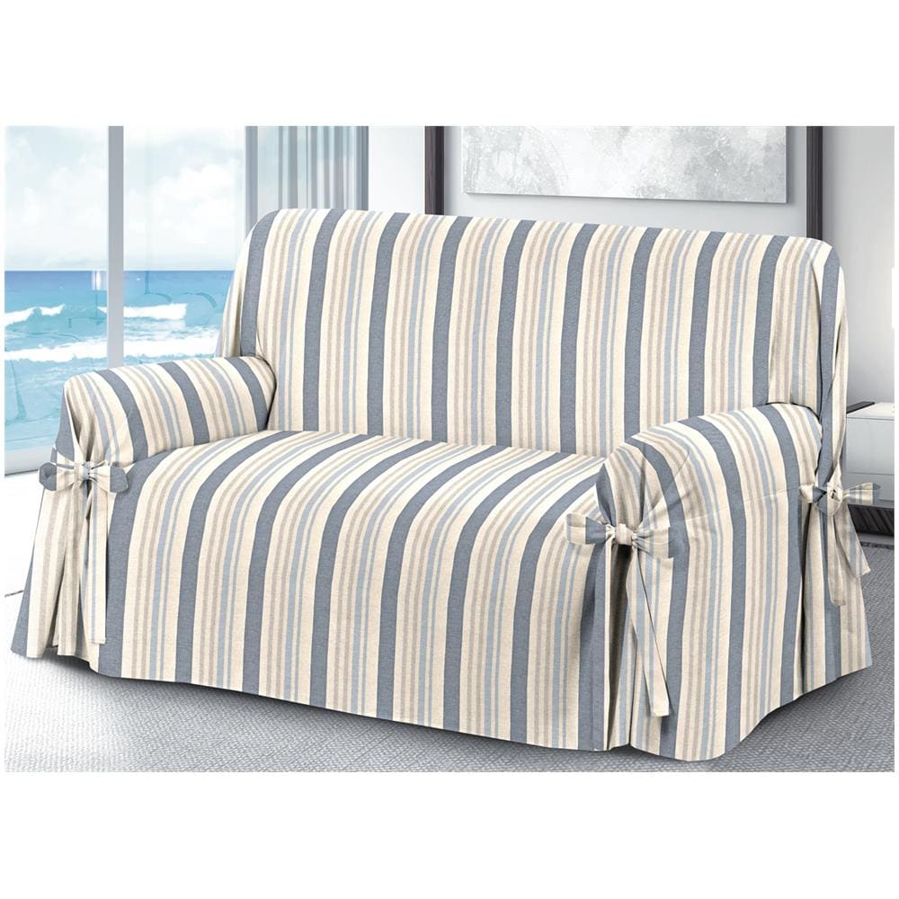 Copridivano Fodera Telo Protezione Divano Con Laccetti Fiocco Riviera Blu 2 Posti Blu - Foto 1