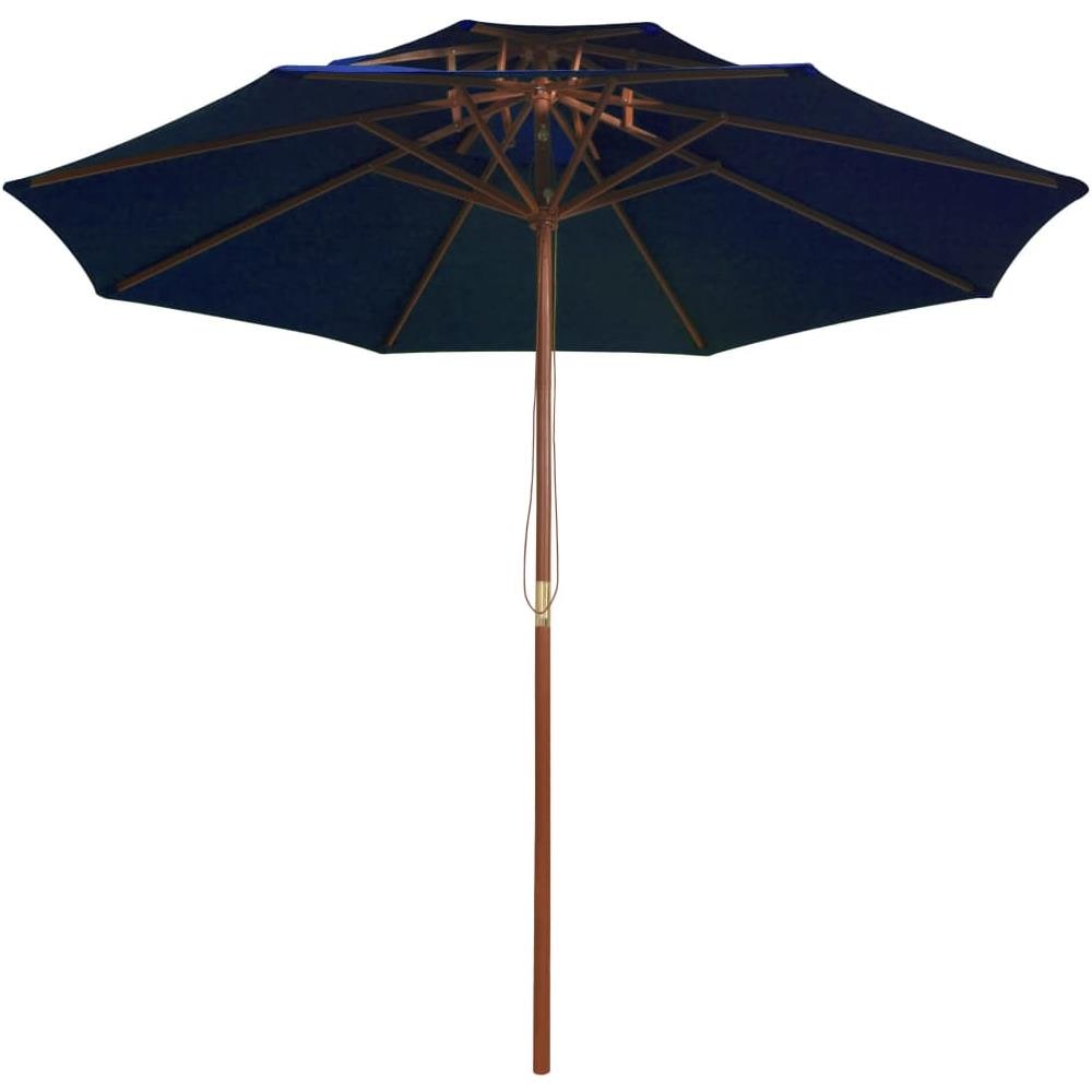 Ombrellone a Due Livelli con Palo in Legno 270 cm Blu - Foto 2