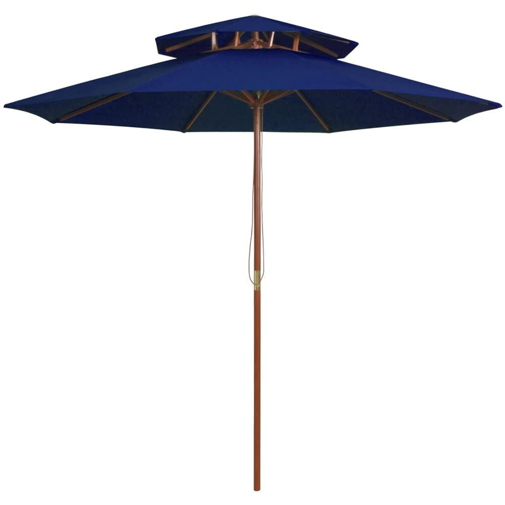 Ombrellone a Due Livelli con Palo in Legno 270 cm Blu - Foto 1