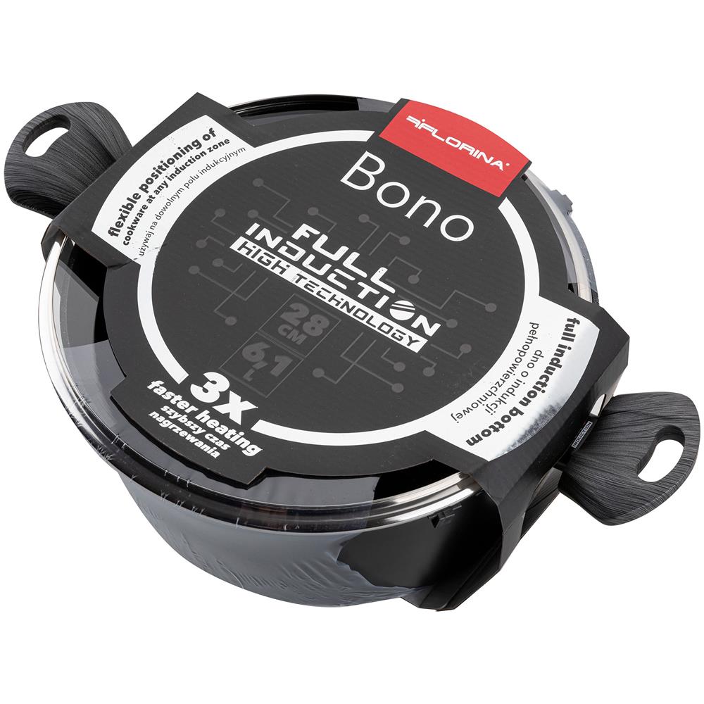 Bono Casseruola Alta Induzione, 28cm, 6,1 Litri, Coperchio In Vetro, Antiaderente Nero - Foto 2