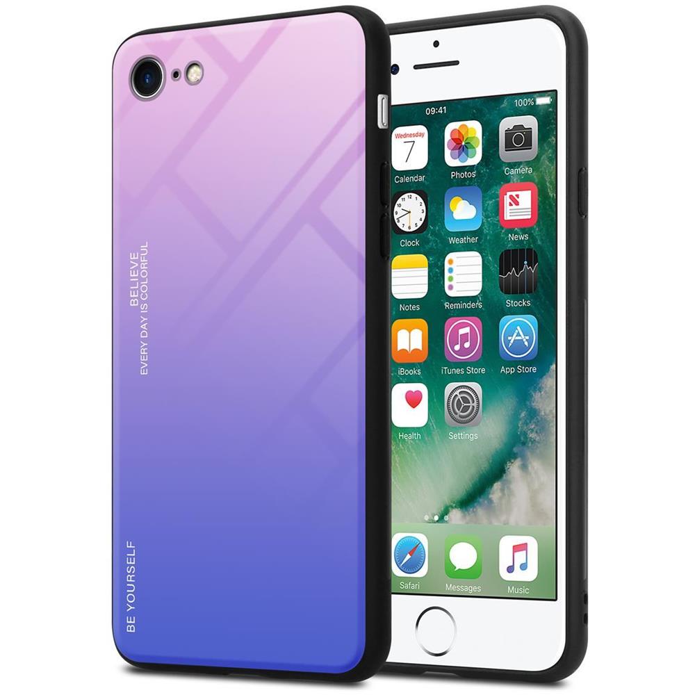 Custodia Compatibile Con Apple Iphone 7 / 7s / 8 / Se 2020 In Rosa - Blu - Coperchio Protettivo Bicolore In Vetro Temperato E Silicone Tpu - Foto 1