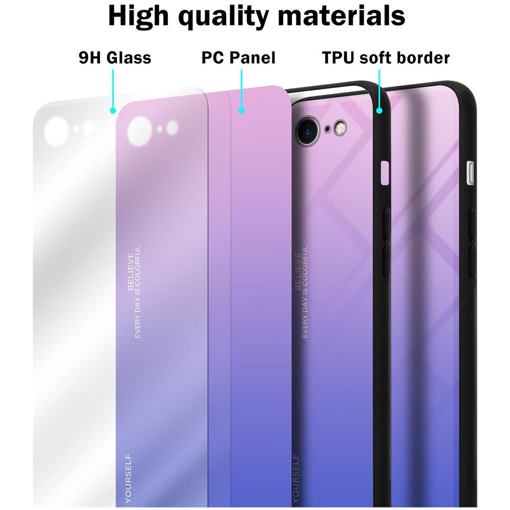 Custodia Compatibile Con Apple Iphone 7 / 7s / 8 / Se 2020 In Rosa - Blu - Coperchio Protettivo Bicolore In Vetro Temperato E Silicone Tpu - Foto 7