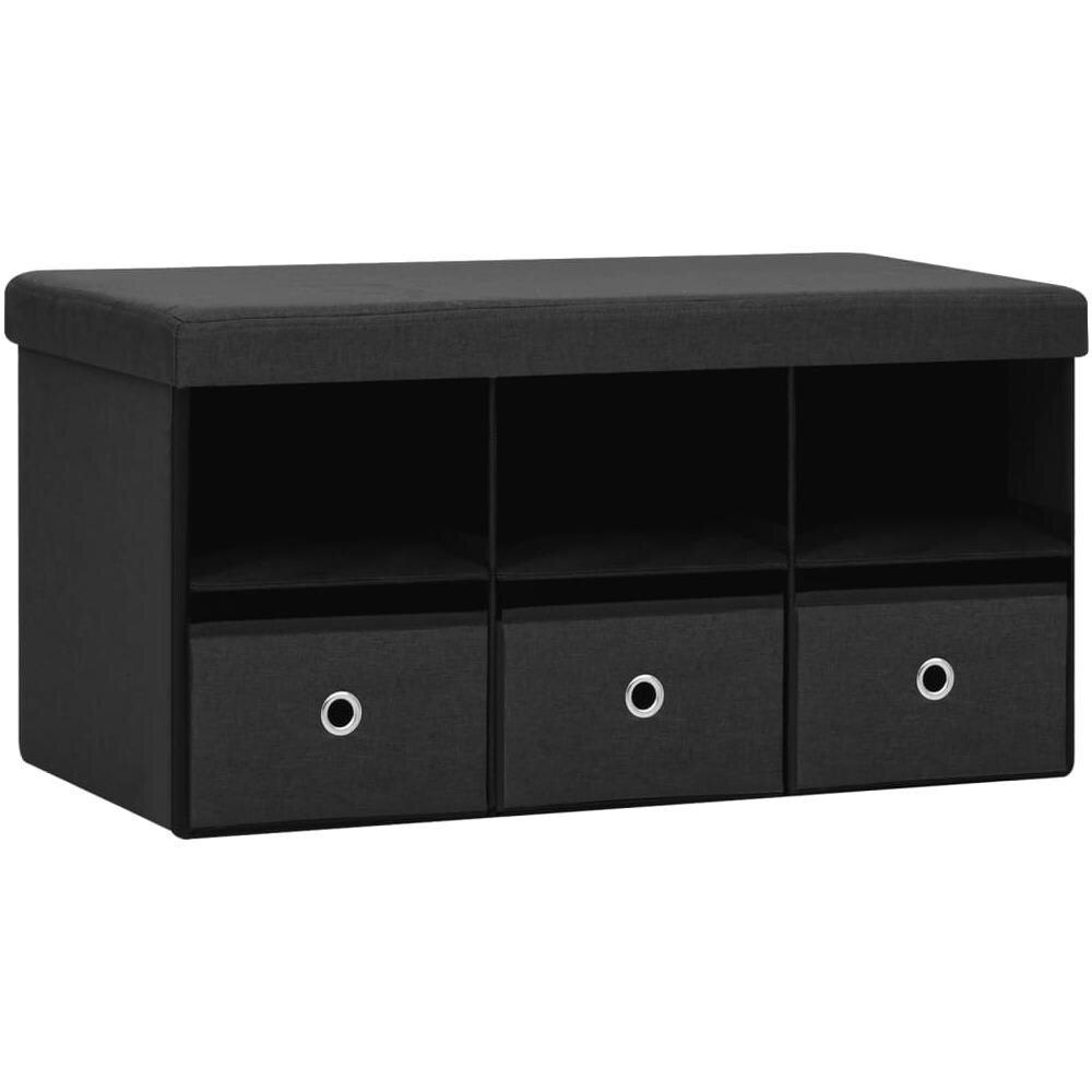 Cassapanca Pieghevole Nera 76x38x38 Cm In Simil Lino - Foto 2