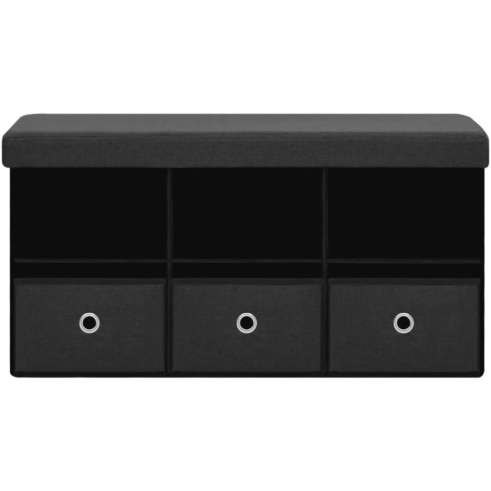Cassapanca Pieghevole Nera 76x38x38 Cm In Simil Lino - Foto 3