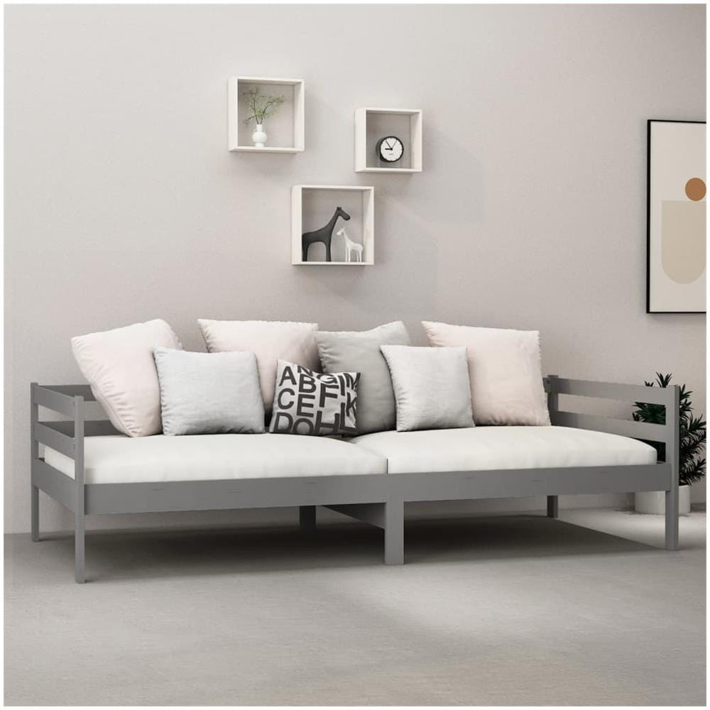 Divano Letto Con Materasso 90x200 Cm Grigio In Massello Di Pino - Foto 3