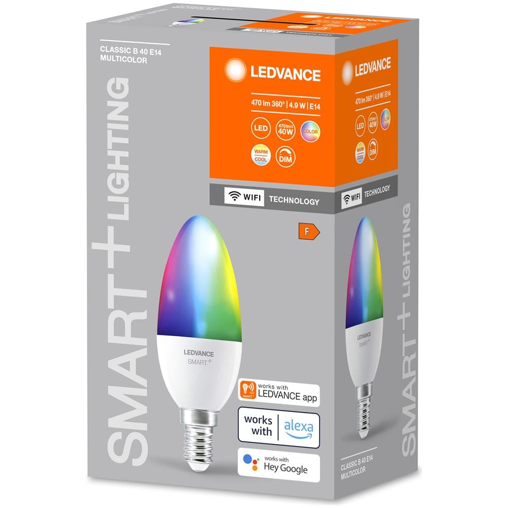 Ledvance Lampada Led Intelligente Con Tecnologia Wifi, Attacco E14, Dimmerabile, Colore Della Luce Modificabile (2700-6500k), Colori Rgb Modificabili, Sostituzione Per 40w, Smart+ Rgb, Confezione Da 1 - Foto 2
