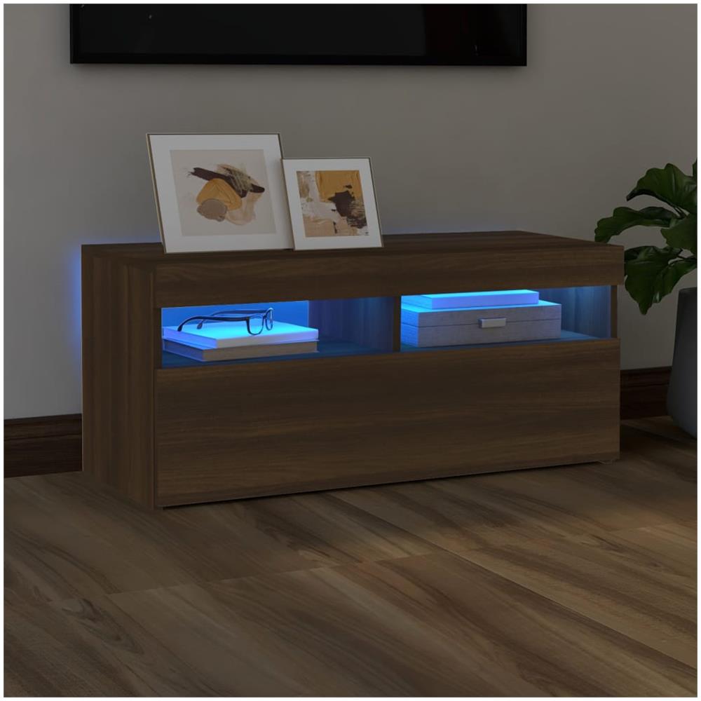 Mobile Porta Tv Con Luci Led Rovere Marrone 90x35x40 Cm - Foto 1