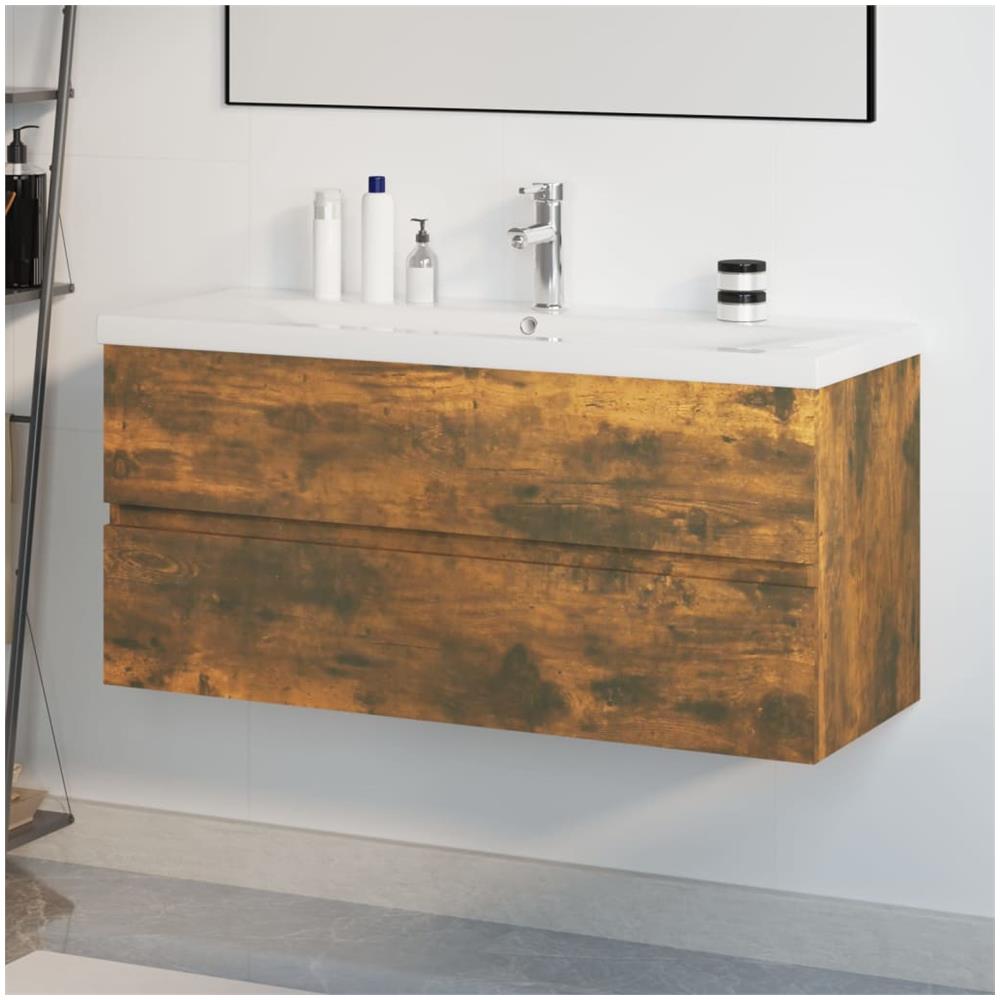 Mobile Bagno Con Lavabo Integrato Rovere Fumo Legno Multistrato - Foto 1