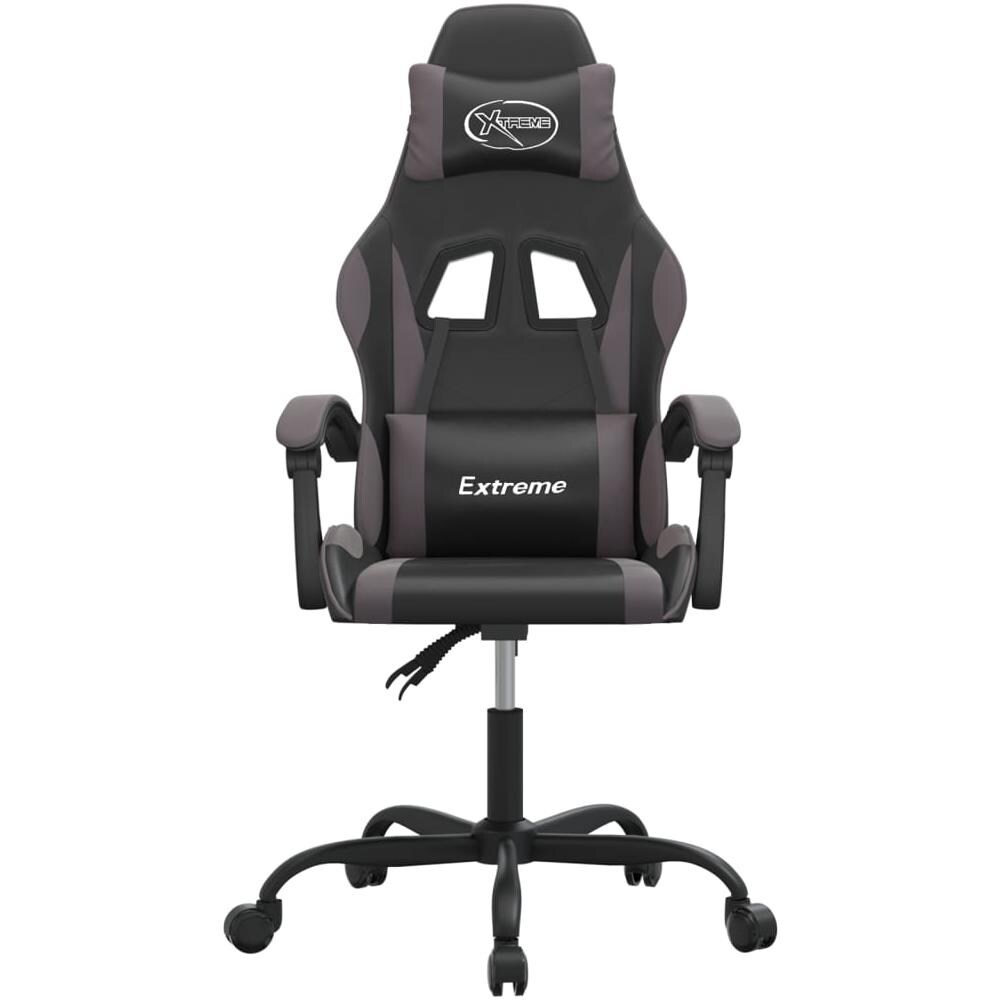 Sedia da Gaming Girevole Nera e Grigia in Similpelle - Foto 3