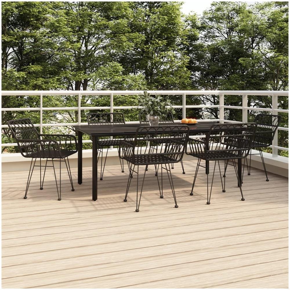Set Da Pranzo Da Giardino 7 Pz Nero In Polyrattan - Foto 1