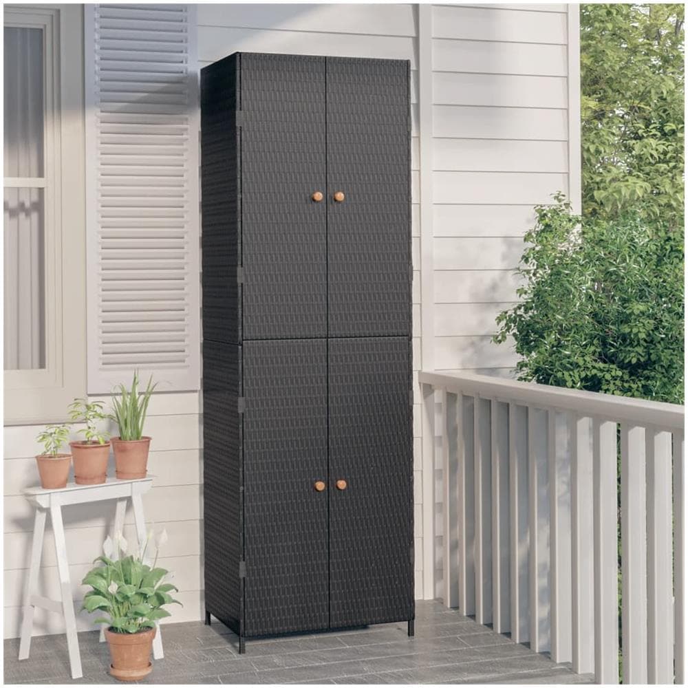 Armadietto Portaoggetti da Giardino Nero 59x40x180cm Polyrattan - Foto 1