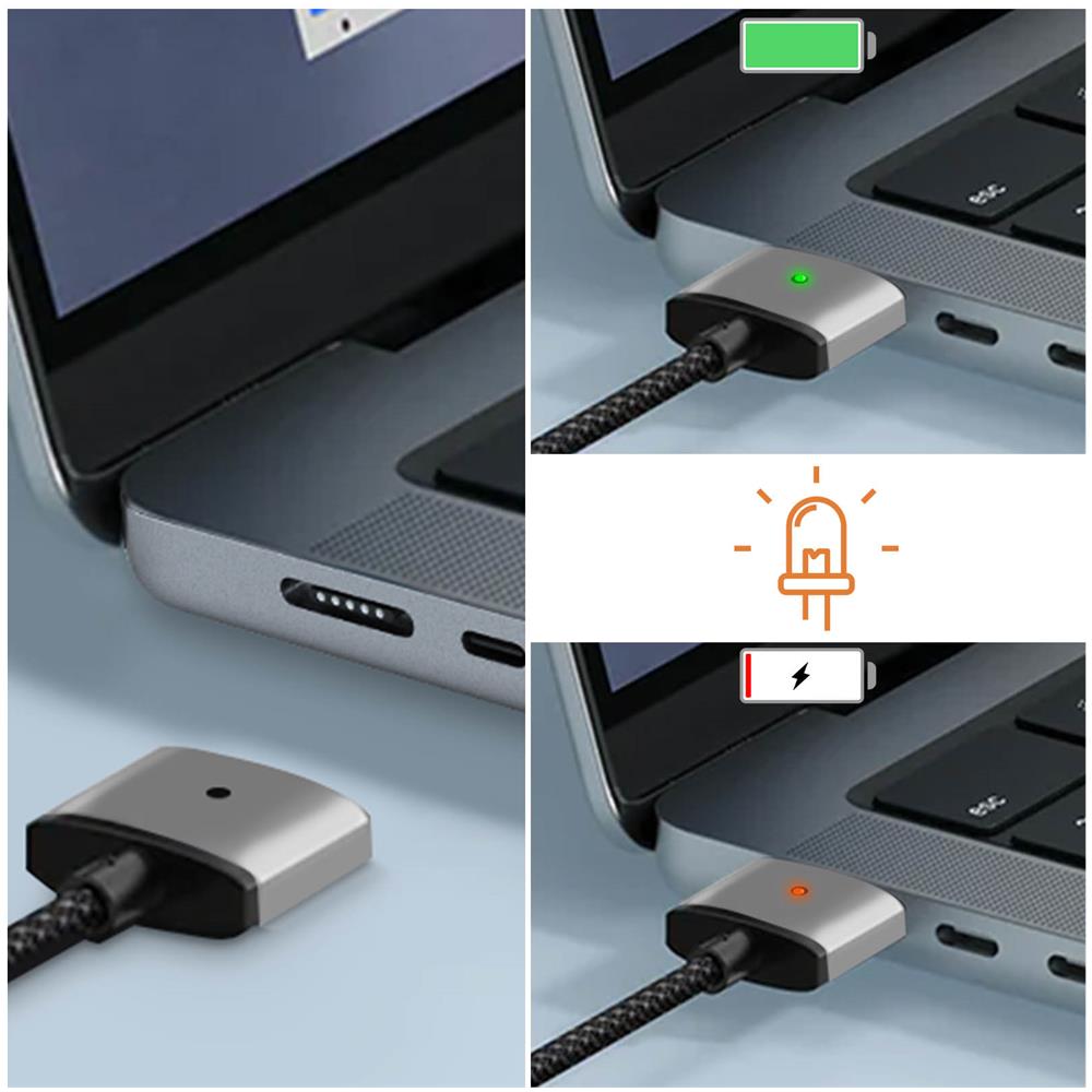 Cavo Da Usb-c A Magsafe 3 Per Macbook Pro E Air M2 Nylon 2m 140w Nero E Argento - Foto 5