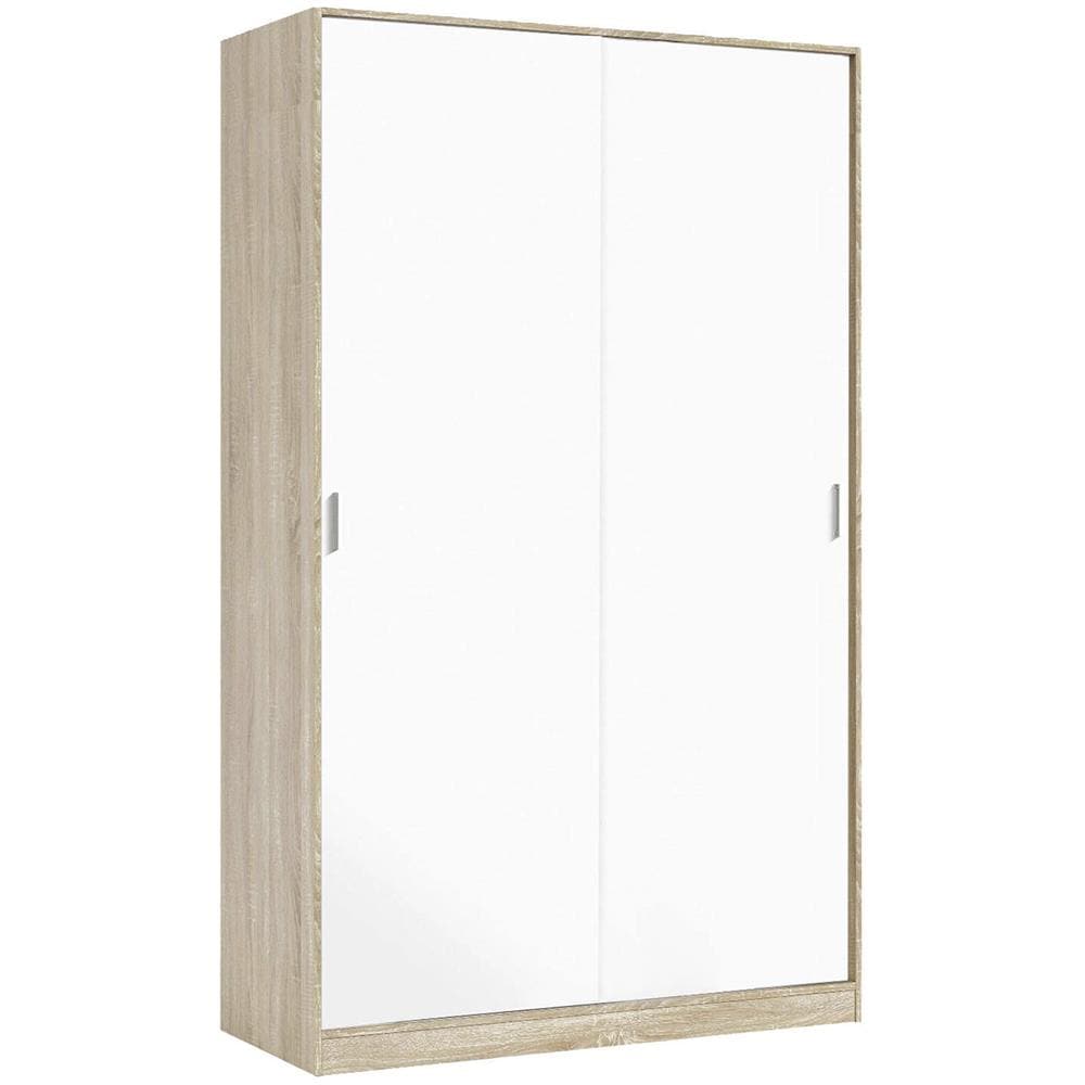 Guardaroba Waterbury, Armadio Per Camera Da Letto A 2 Ante Scorrevoli, Mobile Con 3 Ripiani E Barra Appendiabiti, 120x50h200 Cm, Rovere E Bianco - Foto 2