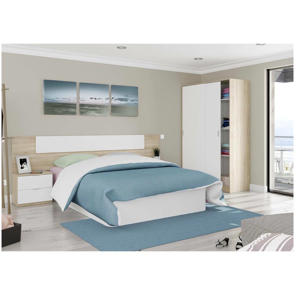 Guardaroba Waterbury, Armadio Per Camera Da Letto A 2 Ante Scorrevoli, Mobile Con 3 Ripiani E Barra Appendiabiti, 120x50h200 Cm, Rovere E Bianco - Foto 4
