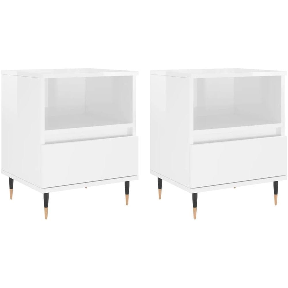Comodini 2pz Bianco Lucido 40x35x50 Cm In Legno Multistrato - Foto 1