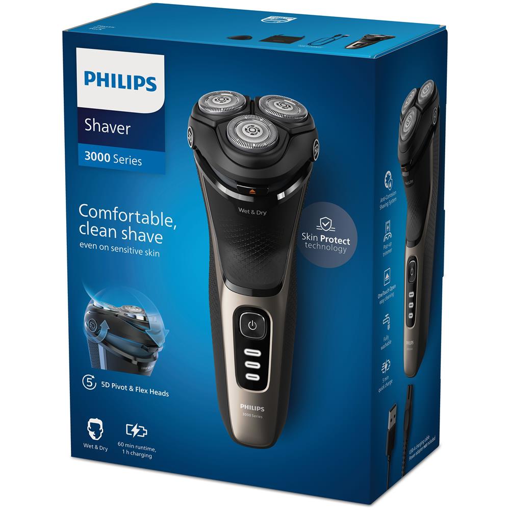 Shaver 3000 Series S3242/12 Rasoio Elettrico Ricaricabile Wet & Dry con Tecnologia SkinProtect Colore Nero / Oro - Foto 5