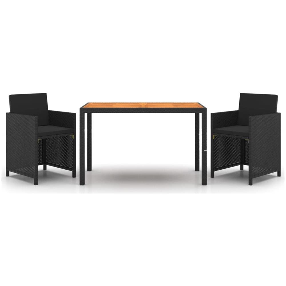 Set Da Pranzo Da Giardino 3 Pz Con Cuscini In Polyrattan Nero - Foto 1