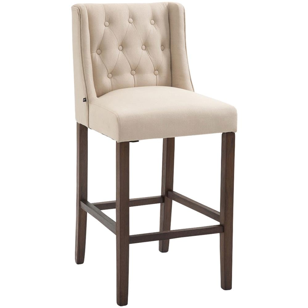 Sgabello Alto Cucina Cassandra in Tessuto E Legno di caucciù I Sgabello Fisso Bancone Design Chesterfield I Sedia Bar Crema Antico Scuro - Foto 1