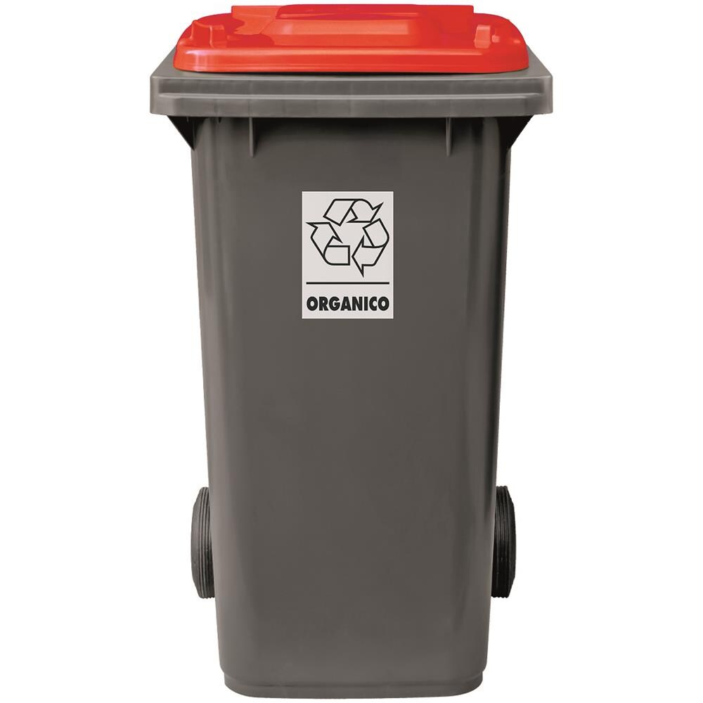 Bidone Carrellato Per Raccolta Differenziata 120 Litri Bicolore - Fondo Grigio E Coperchio Rosso - Foto 2