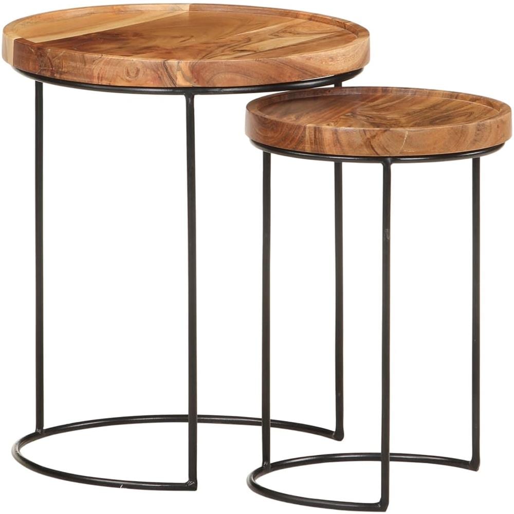 Set Tavolini Da Salotto 2 Pz Legno Massello Di Acacia E Acciaio - Foto 1