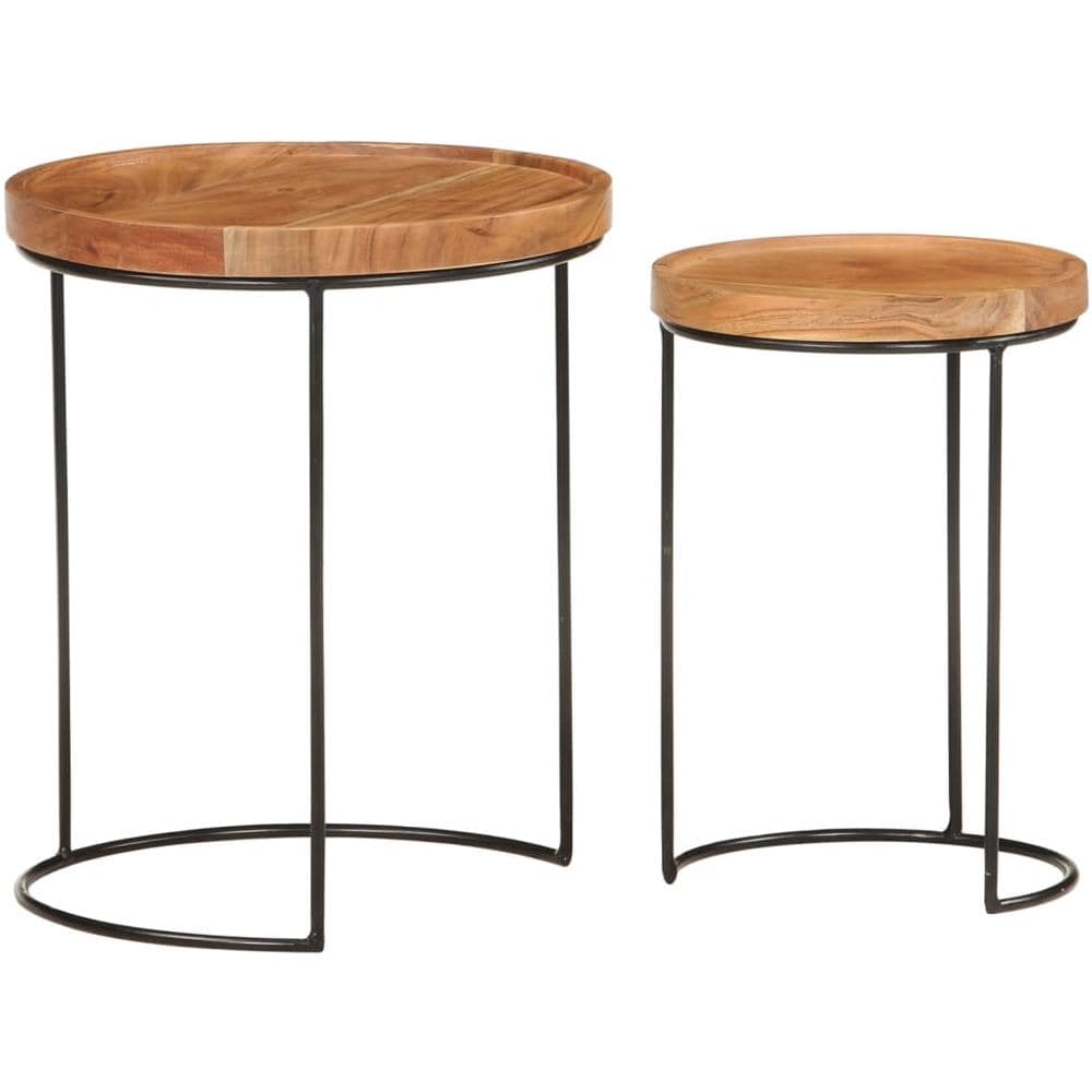 Set Tavolini Da Salotto 2 Pz Legno Massello Di Acacia E Acciaio - Foto 2