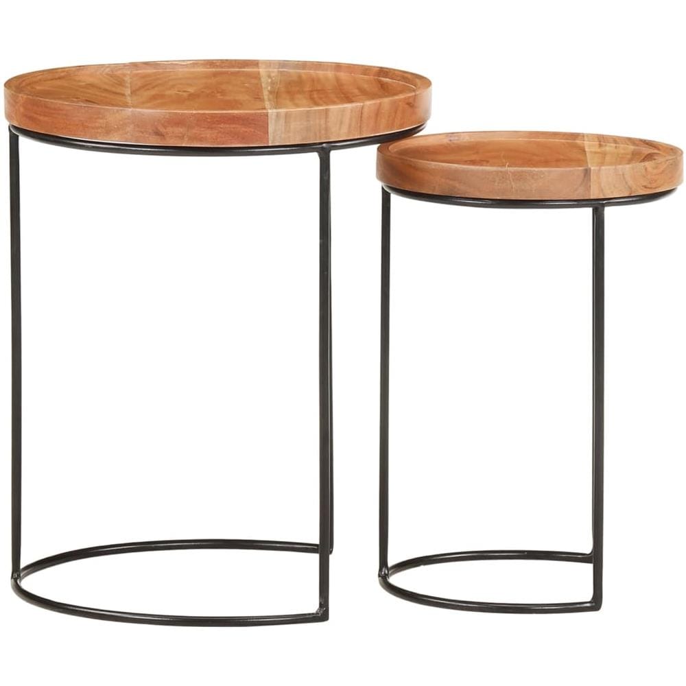 Set Tavolini Da Salotto 2 Pz Legno Massello Di Acacia E Acciaio - Foto 3