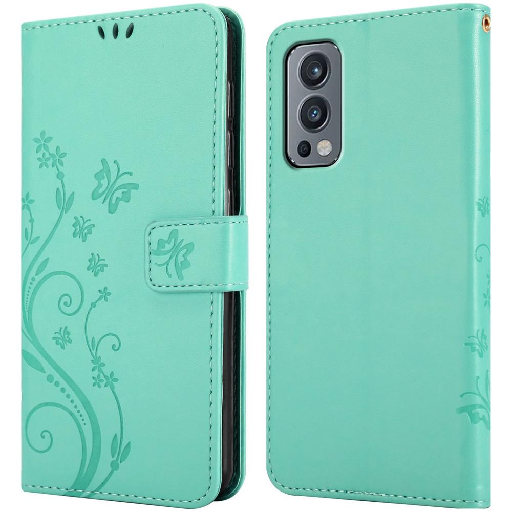 Custodia Compatibile Con Oneplus Nord 2 5g In Turchese Fiore - Coperchio Protettivo In Design Floreale Con Chiusura Magnetica, Funzione Stand E Slot Per Carte - Foto 8