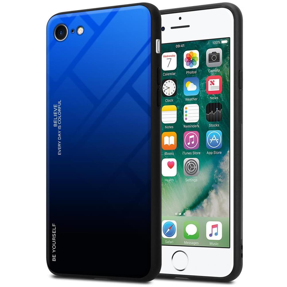 Custodia Compatibile Con Apple Iphone 7 / 7s / 8 / Se 2020 In Blu - Nero - Coperchio Protettivo Bicolore In Vetro Temperato E Silicone Tpu - Foto 1