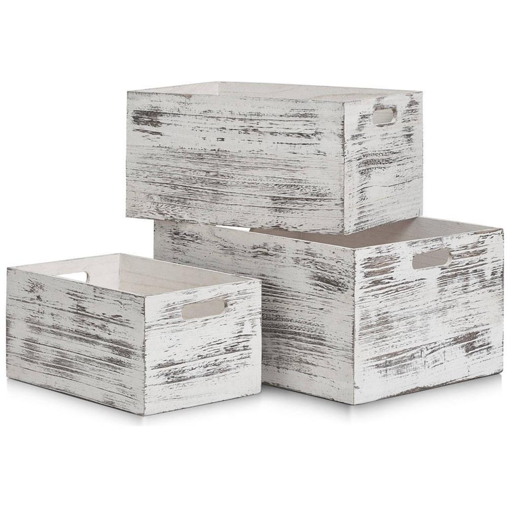 Scatola Portaoggetti Rustico Bianco, Legno - Colore Bianco, 40x30x20 Cm, Zeller - Foto 2