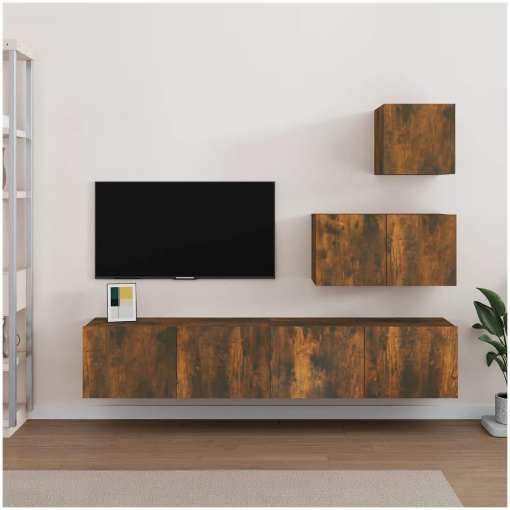 Set Di Mobili Porta Tv 4 Pz Rovere Fumo In Legno Multistrato - Foto 1