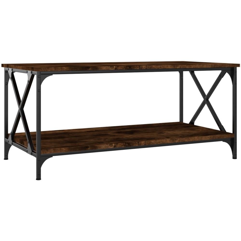 Tavolino Rovere Fumo 100x50x45 Cm In Legno Multistrato E Ferro - Foto 2