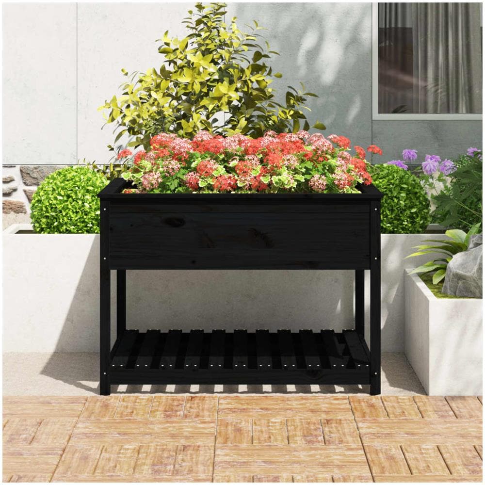 Fioriera Con Mensola Nera 111,5x111,5x81 Cm Legno Massello Pino - Foto 2