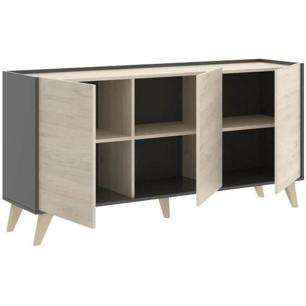 Credenza 3 Ante Quercia E Antracite Stile Scandinavo - Kolyma - Foto 7