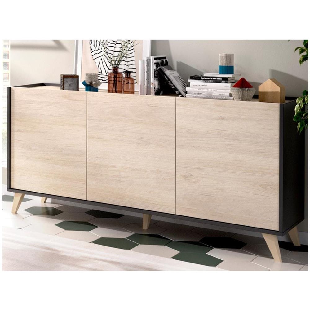 Credenza 3 Ante Quercia E Antracite Stile Scandinavo - Kolyma - Foto 1