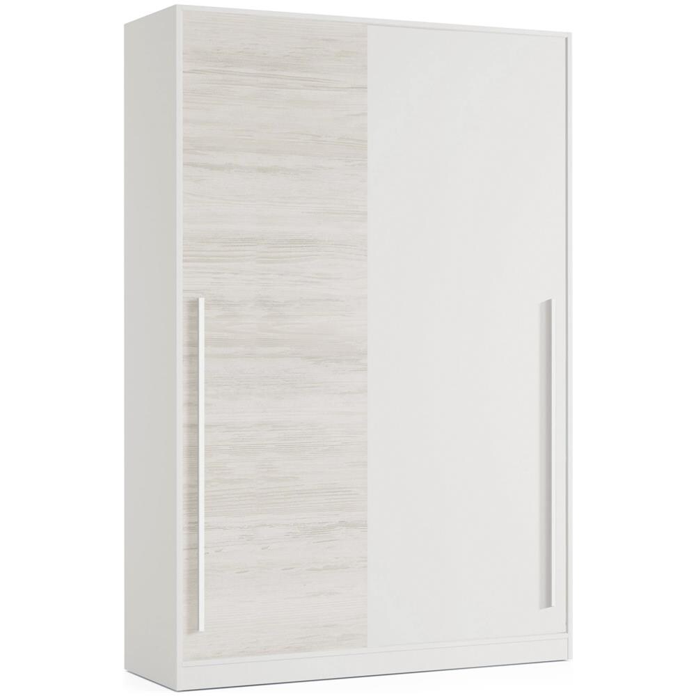 Guardaroba Downey, Armadio Per Camera Da Letto A 2 Ante Scorrevoli, Mobile Con Barra Appendiabiti E 3 Ripiani, 120x50h200 Cm, Bianco Anticato - Foto 2