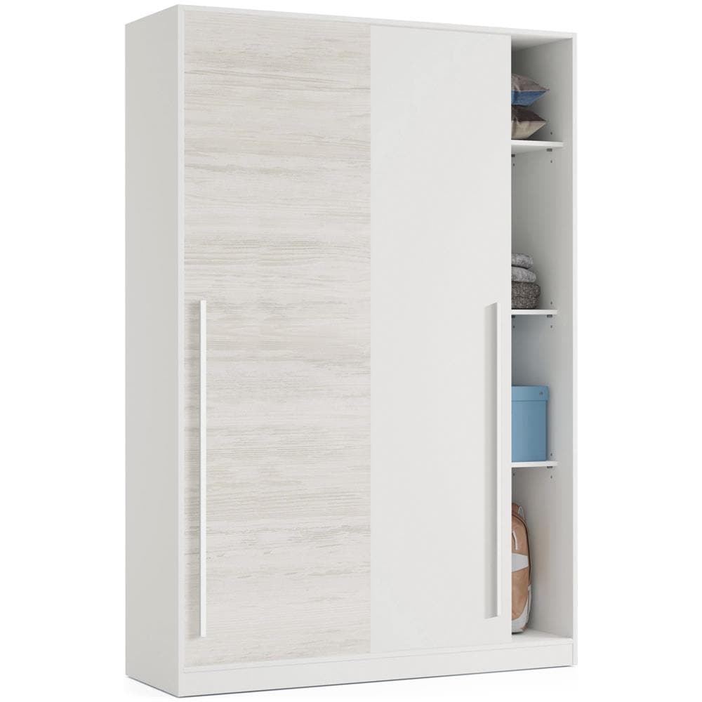 Guardaroba Downey, Armadio Per Camera Da Letto A 2 Ante Scorrevoli, Mobile Con Barra Appendiabiti E 3 Ripiani, 120x50h200 Cm, Bianco Anticato - Foto 4