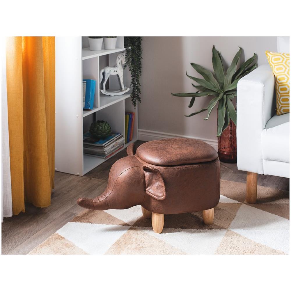Pouf In Tessuto Similpelle Marrone Scuro Elephant - Foto 2