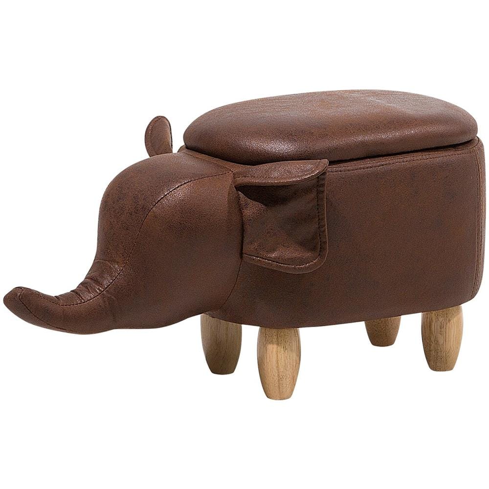 Pouf In Tessuto Similpelle Marrone Scuro Elephant - Foto 1