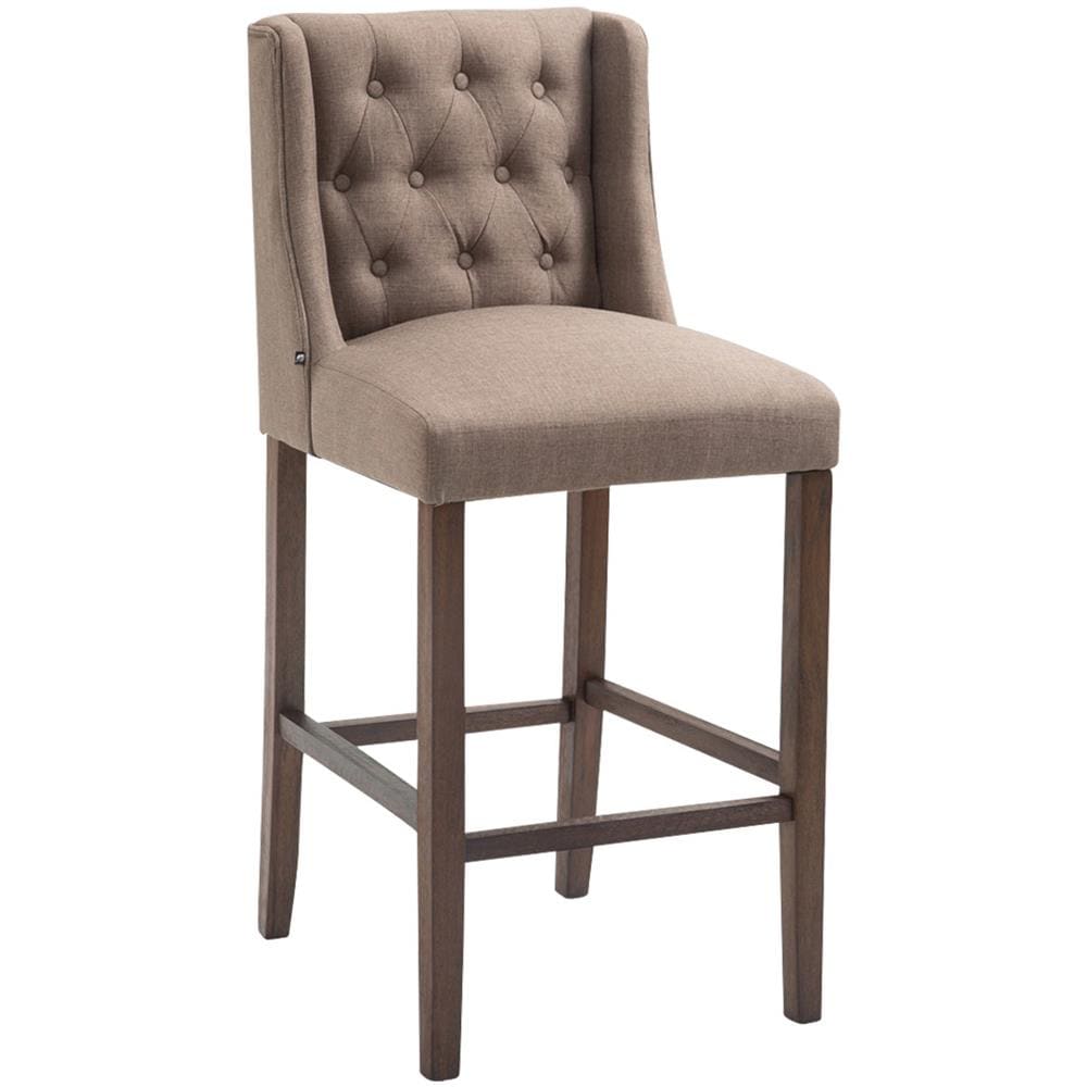 Sgabello Alto Cucina Cassandra in Tessuto E Legno di caucciù I Sgabello Fisso Bancone Design Chesterfield I Sedia Bar Tortora Antico Scuro - Foto 1