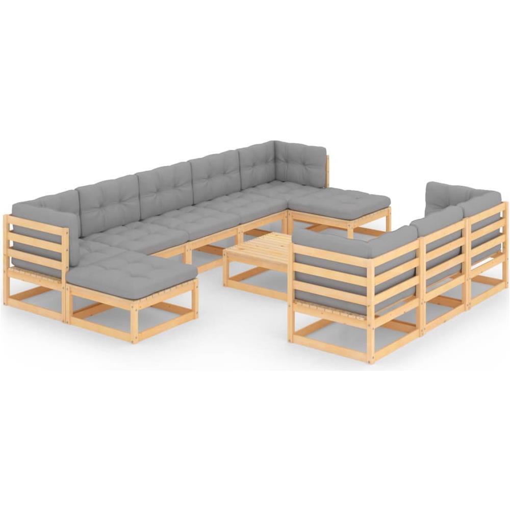 Set Divani Giardino 11 pz con Cuscini in Legno Massello di Pino - Foto 1