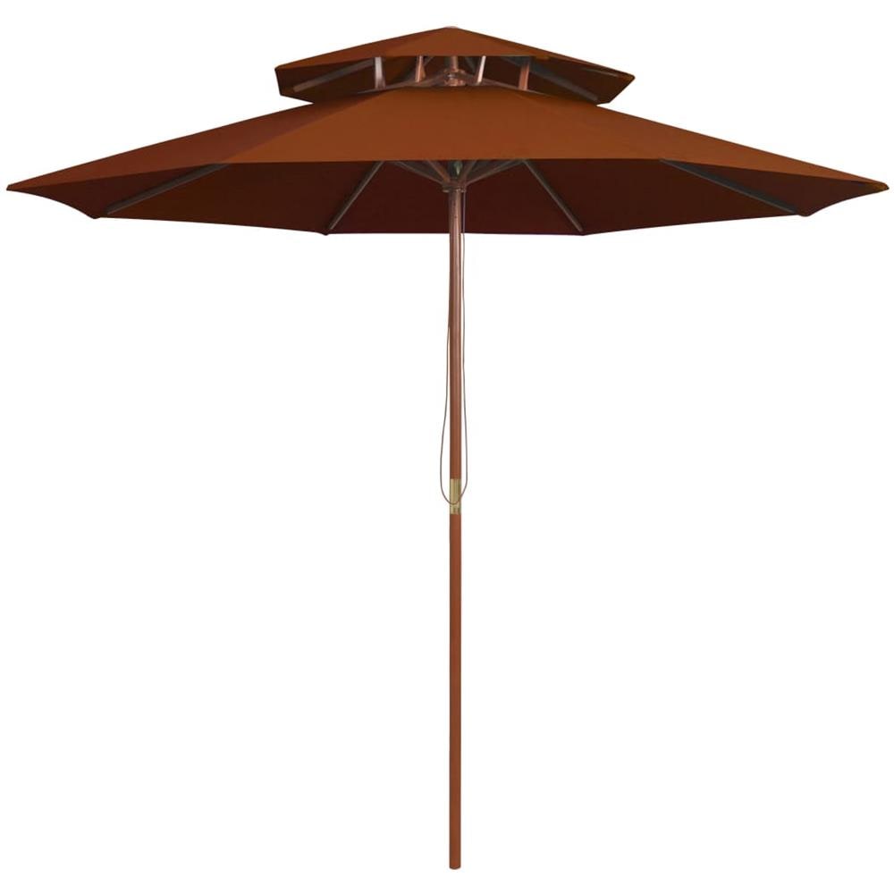 Ombrellone a Due Livelli con Palo in Legno 270 cm Terracotta - Foto 1