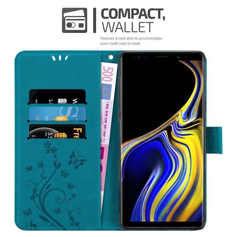 Custodia Compatibile Con Samsung Galaxy Note 9 In Blu Fiore - Coperchio Protettivo In Design Floreale Con Chiusura Magnetica, Funzione Stand E Slot Per Carte - Foto 2
