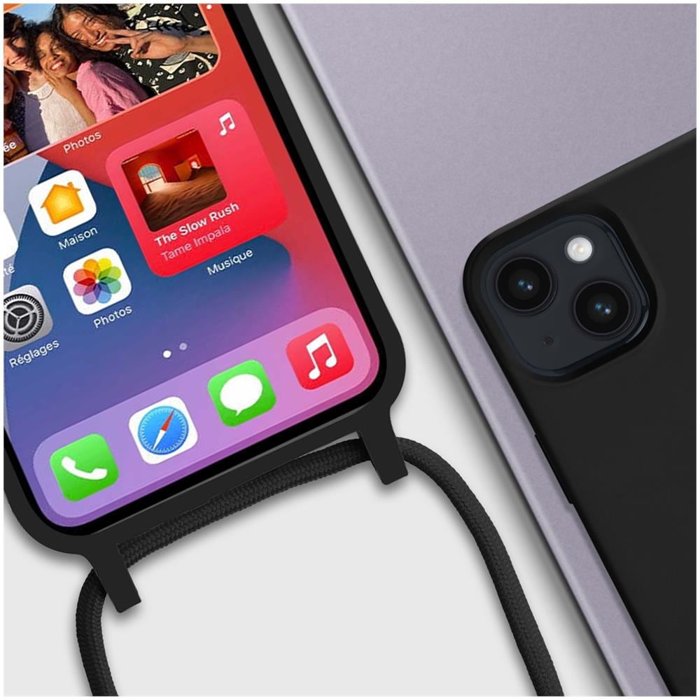 Cover Semirigida Per Iphone 14 Plus Cordino Nylon Intrecciato 80 Cm Nera - Foto 2